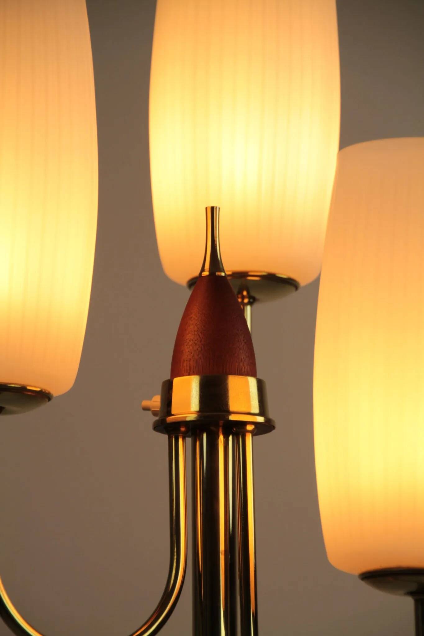 Brass & Teak Three-Light Candelabra Floor Lamp — Scandinavia, 1940s/1950s