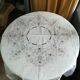 Round off-white tablecloth embroidered with grey flowers with 8 matching napkins - festive table