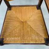 Straw and wood armchair brutalist art deco