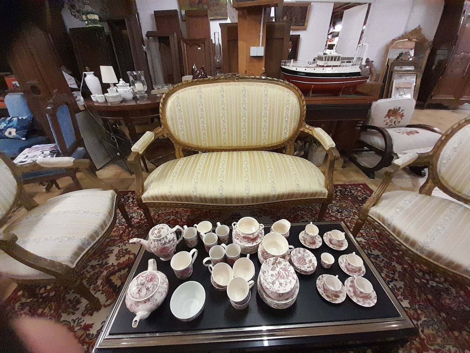 Louis XVI Style Ensemble Salon - Basket Sofa & Pair of Armchairs