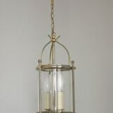 French vintage silver finished brass cylindrical glass 2 light hall lantern 3929