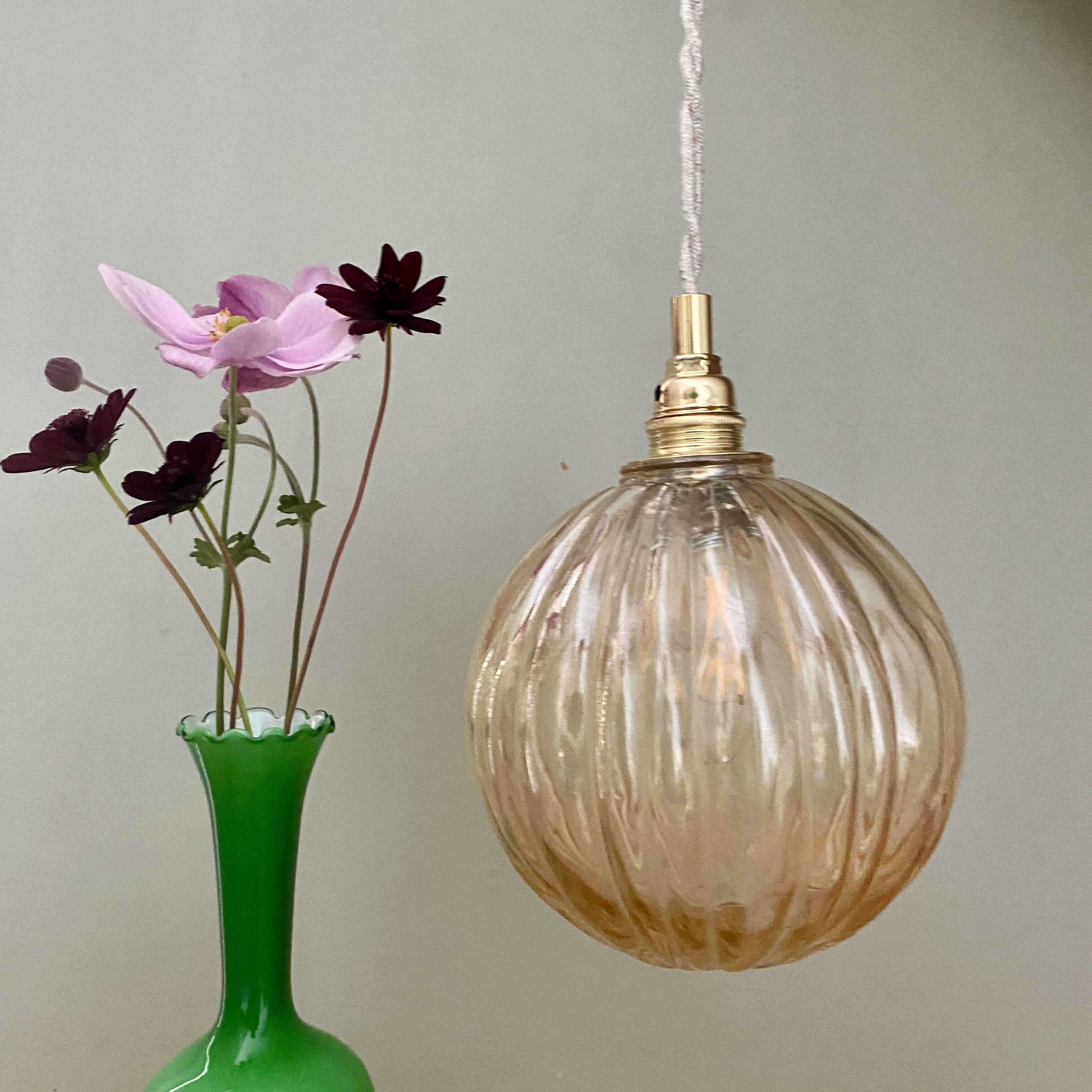 Vintage round amber glass globe pendant light