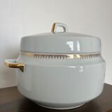 Large white tureen with gold edges art deco style