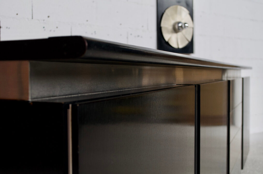 Steel and oak 70's enfilade by ludovico acerbis