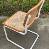 Cesca chair b32 model in white and wood by Marcel Breuer