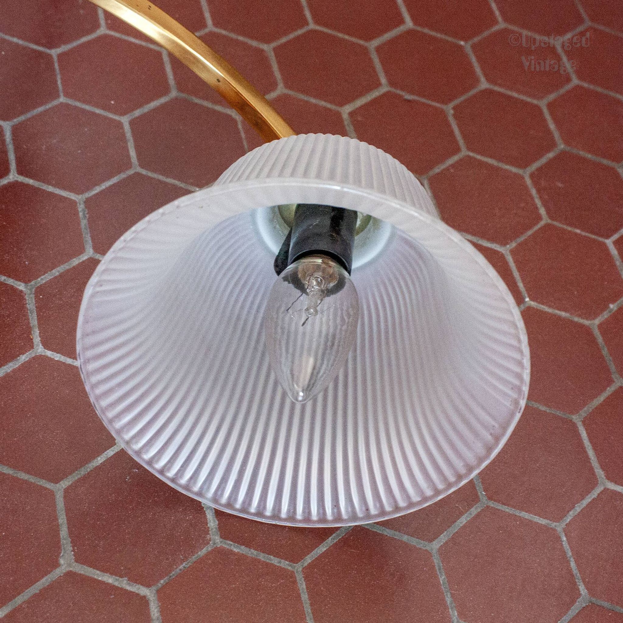 Mid-Century Ceiling Lamp in Brushed Gold with Lampshade in Ribbed Glass G.V. Luminaires