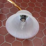 Mid-Century Ceiling Lamp in Brushed Gold with Lampshade in Ribbed Glass G.V. Luminaires