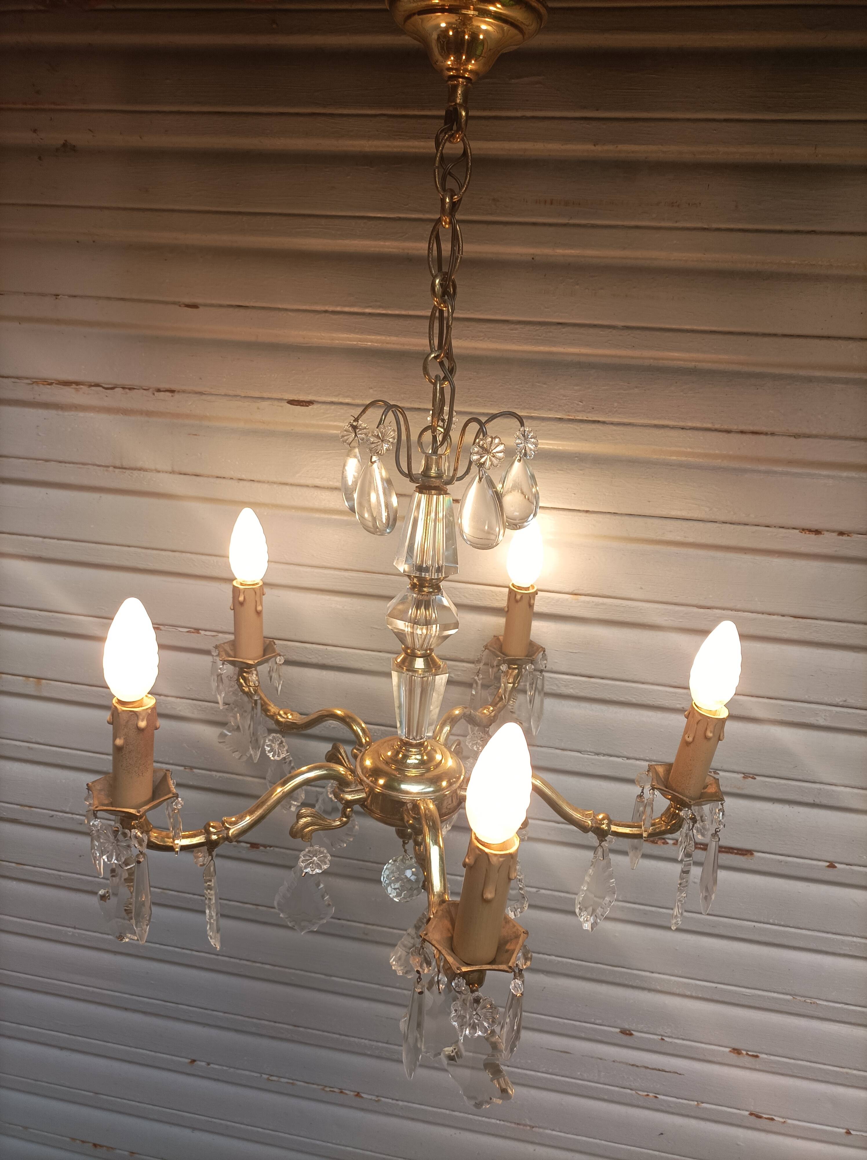 Exceptional bronze chandelier with crystal pendants in working order circa 1910