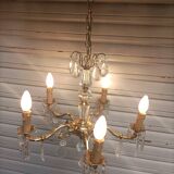 Exceptional bronze chandelier with crystal pendants in working order circa 1910