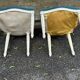 6 Louis XVI medallion chairs in beige wood and blue fabric from the 18th century.