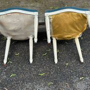 6 Louis XVI medallion chairs in beige wood and blue fabric from the 18th century.