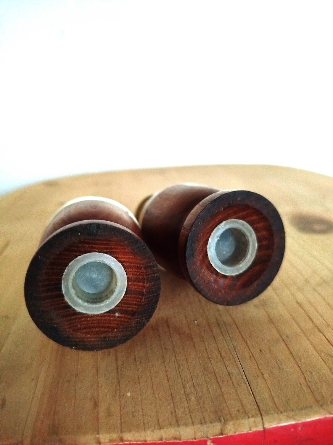 Olive wood and ceramic salt and pepper shakers