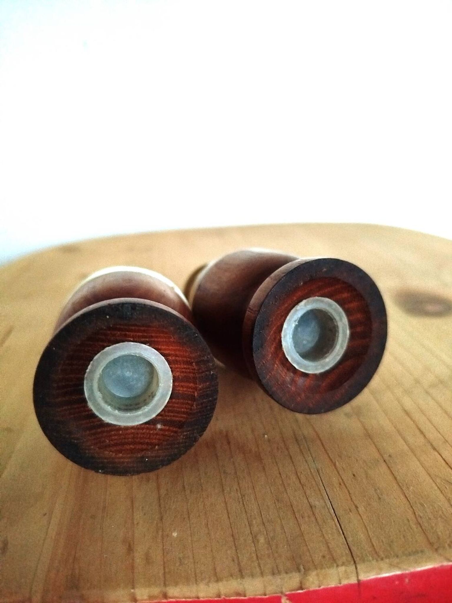 Olive wood and ceramic salt and pepper shakers