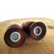 Olive wood and ceramic salt and pepper shakers