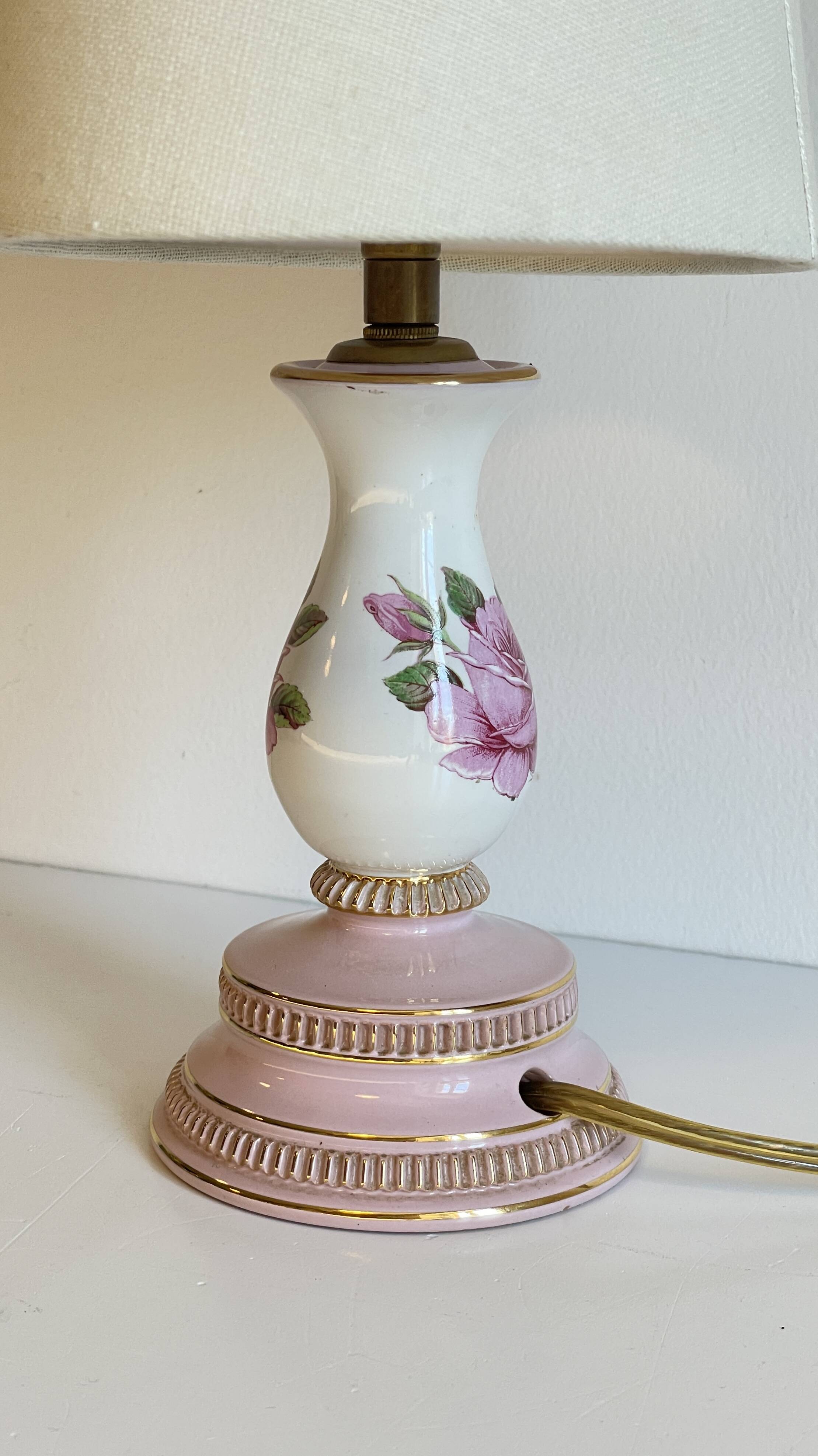 Lampe céramique italy roses et or