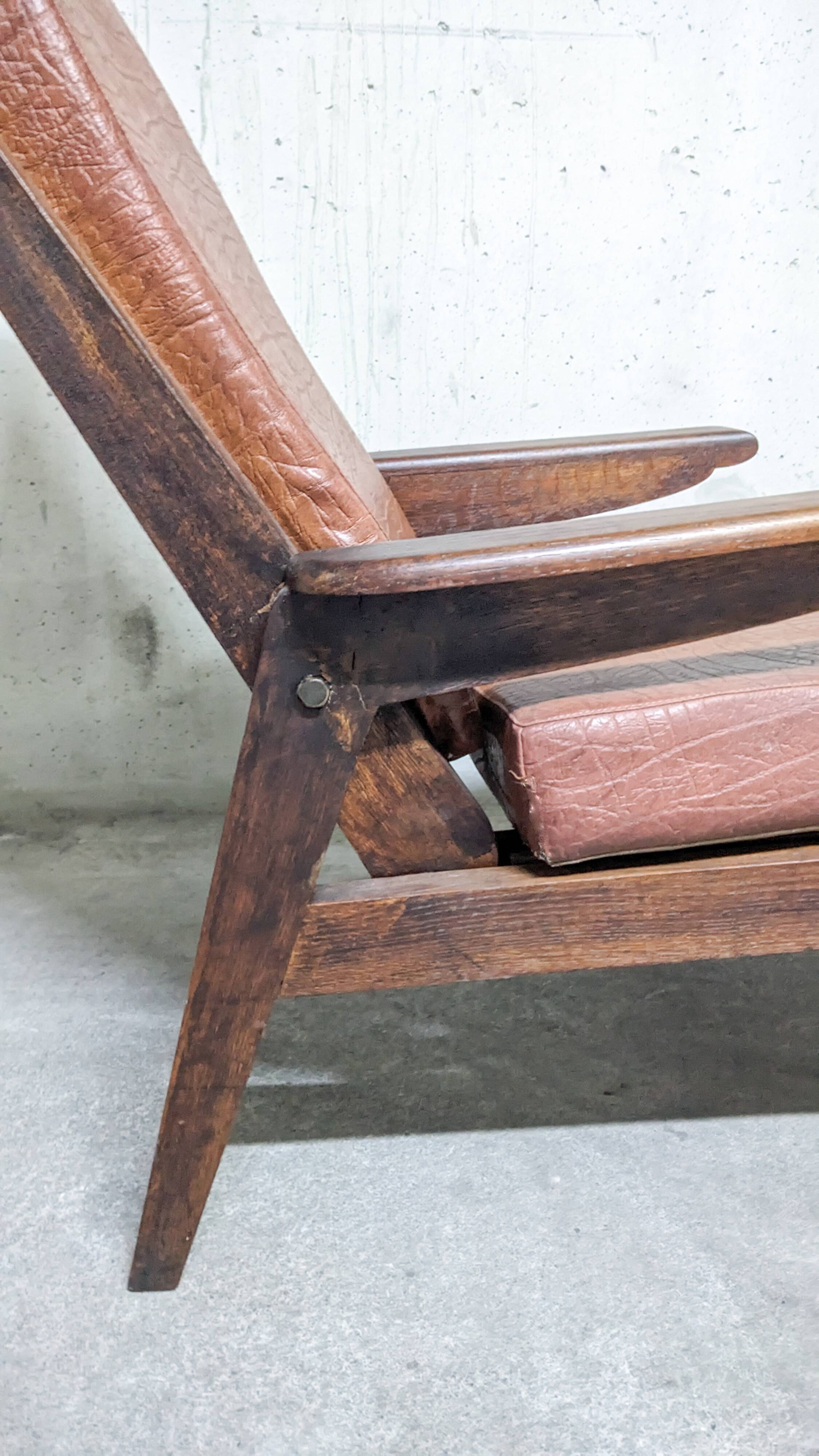 Vintage Free Span FS115 Solid Oak Recliner Chair 1950s