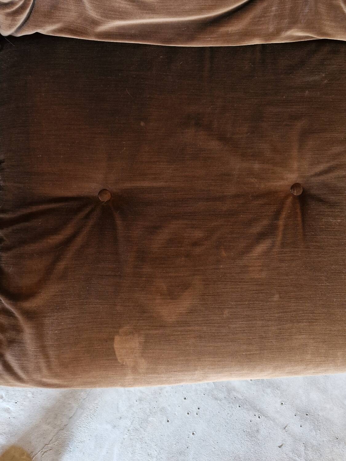 Vintage 3-seater canapé in brushed steel and brown velvet.