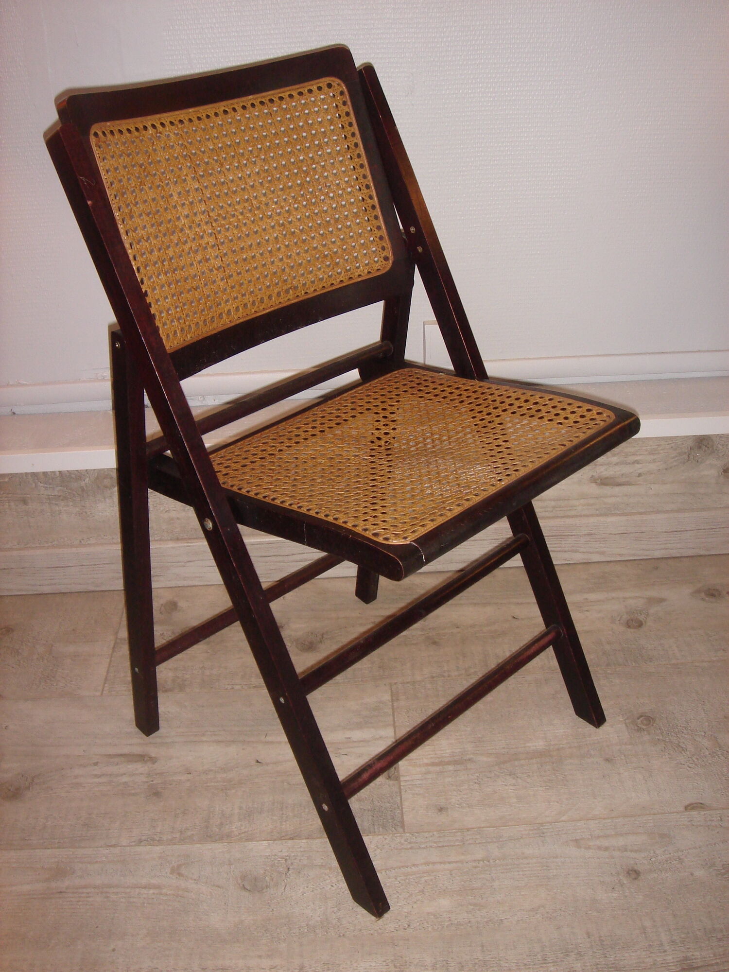 Pair of 1960/70 caning, wicker, rattan, wood folding chairs
