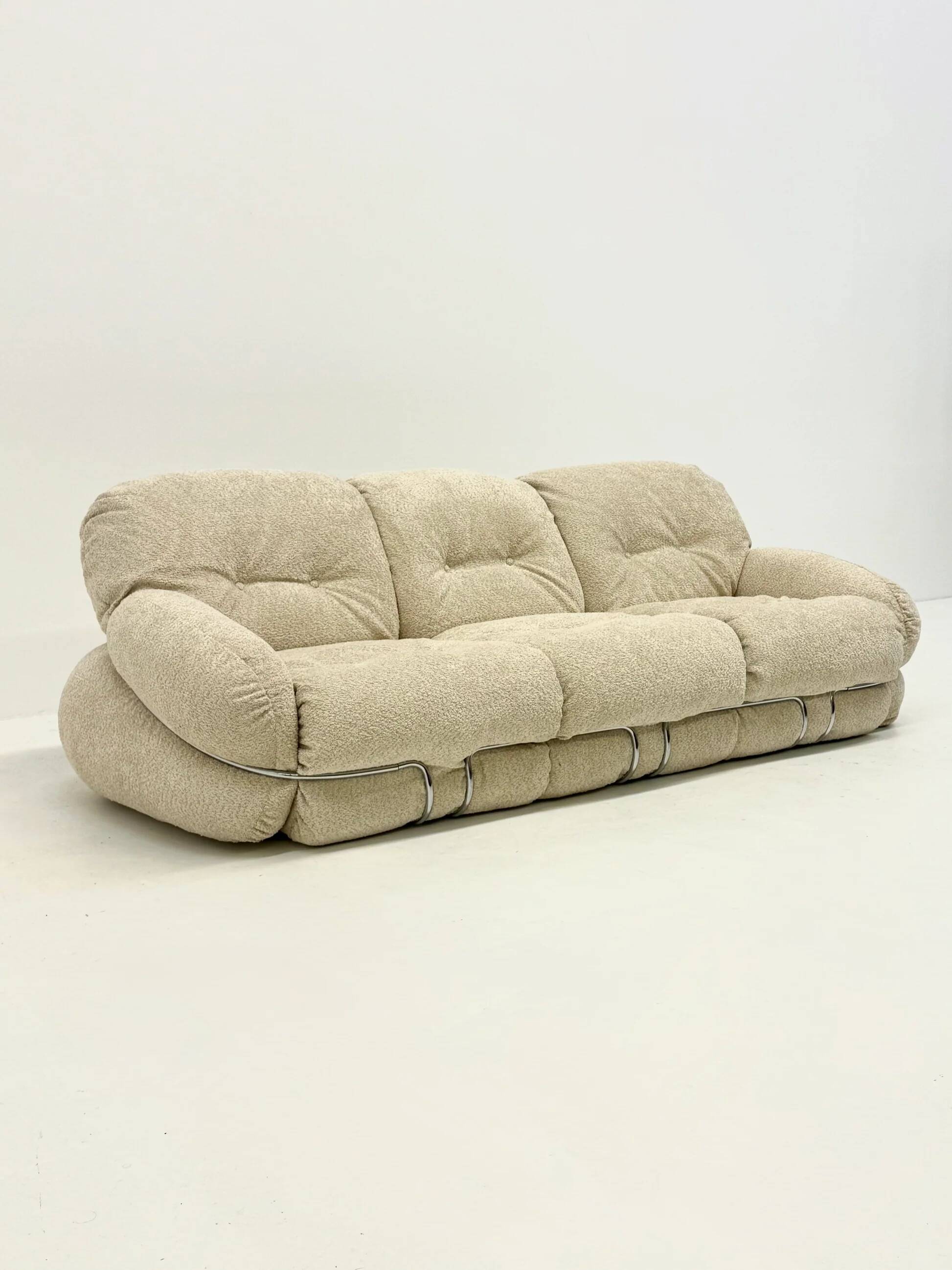 Cream bouclé Okay 3-seater sofa by Adriano Piazzesi