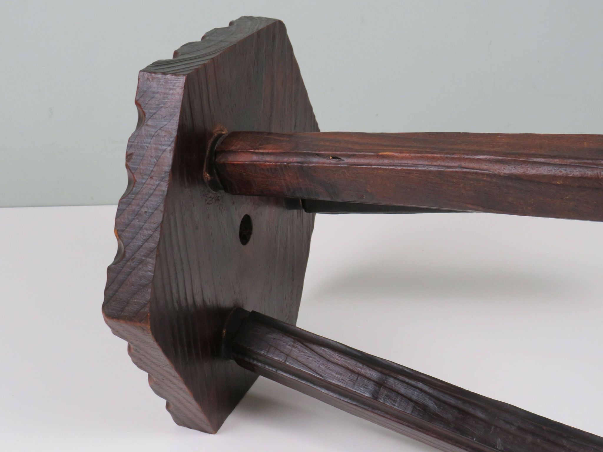 Rustic Spanish handcrafted stool in solid wood, 20th century