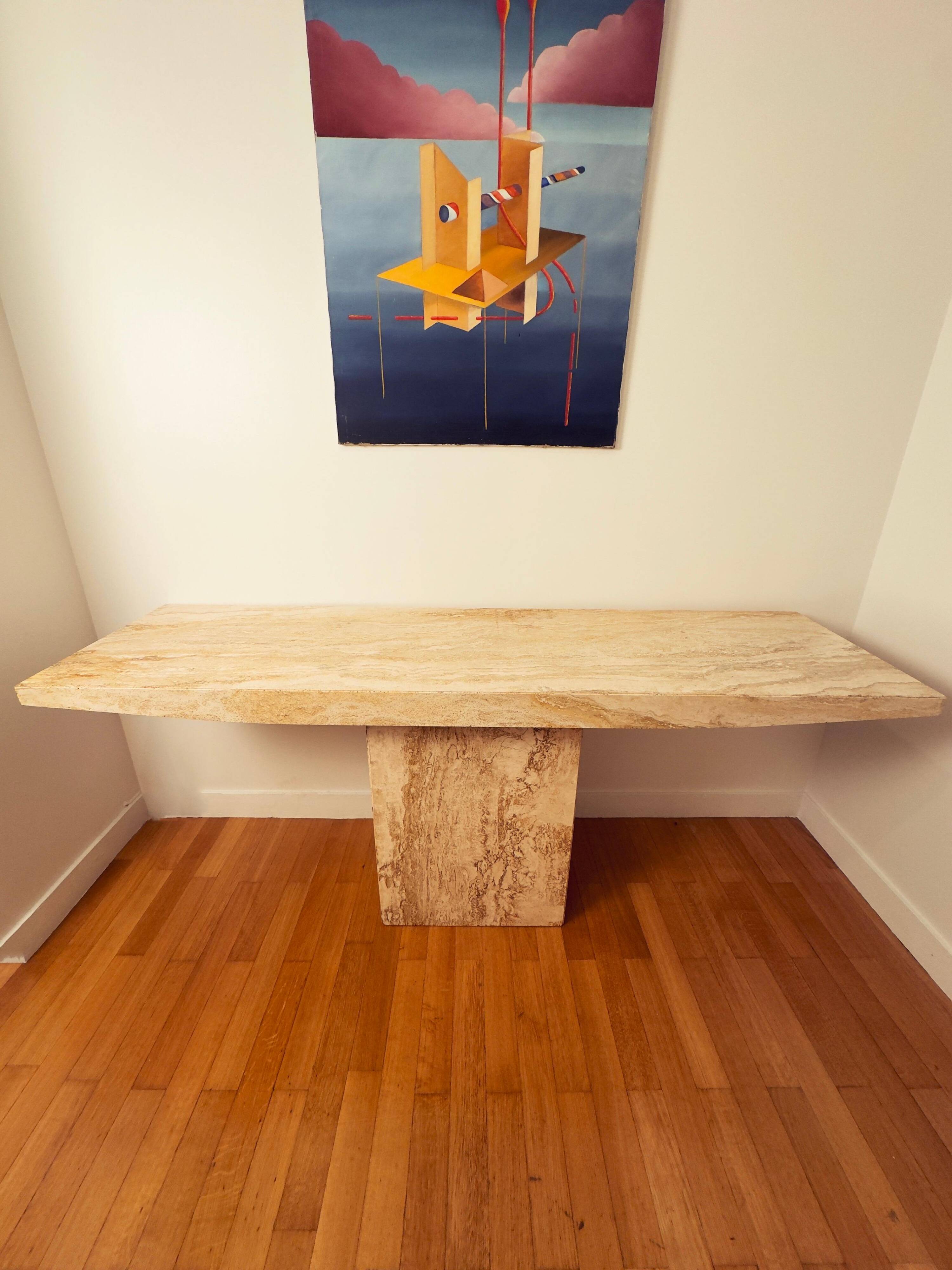 Italian Console Table, Travertine, Mid-Century Modern, 1970s Design
