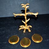 Vintage photo frame for 3 photographs - miniature golden brass medallion - Family tree