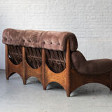 Brutalist 3-seater sofa with a super soft brown fabric, 1970’s