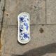 Antique butter dish in earthenware, blue and white floral decoration.