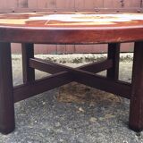 Round coffee table, B. Raynaud ceramics, flowers, vintage, 70s