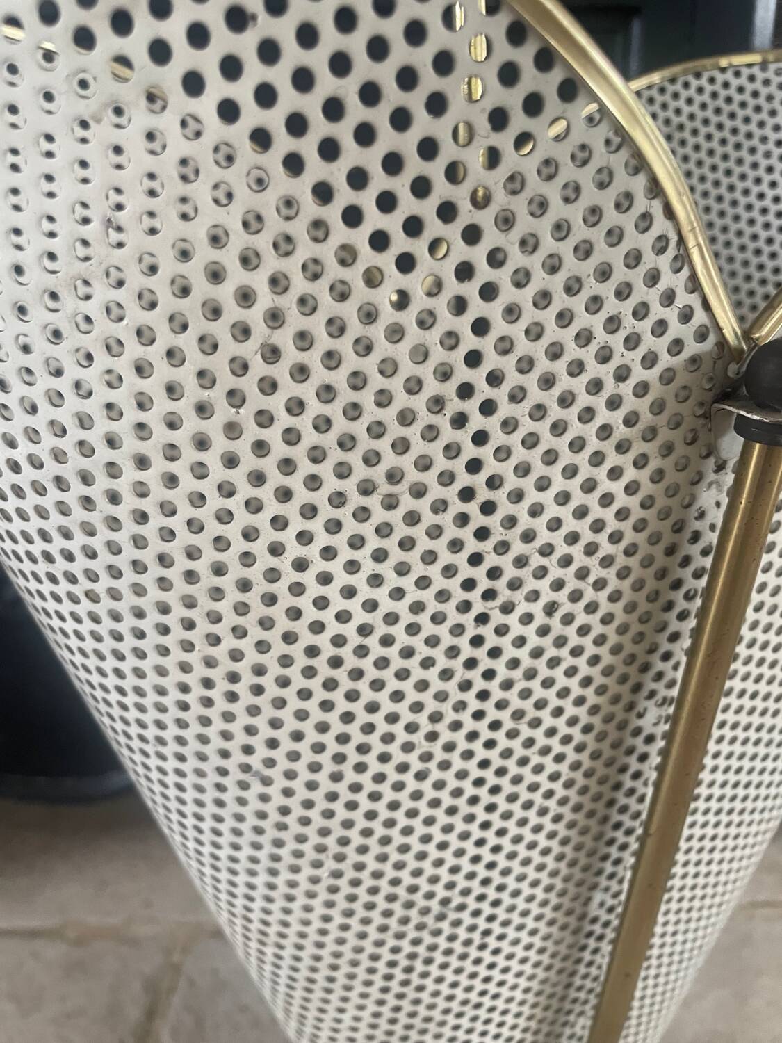 Metal umbrella stand with rigitulle and brass from the 1950s.