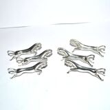 Set of 6 animal-shaped knife rests, modernist horse design in silver-plated metal, equestrian.