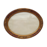 Cadre ancien ovale en bois de style art nouveau vitré couleur flamé et doré