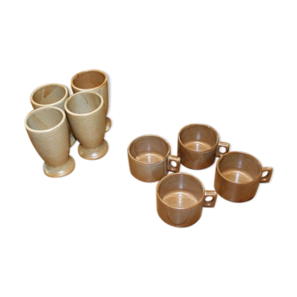 Lot of 8 cups and mazagrans sandstone Village Brenne