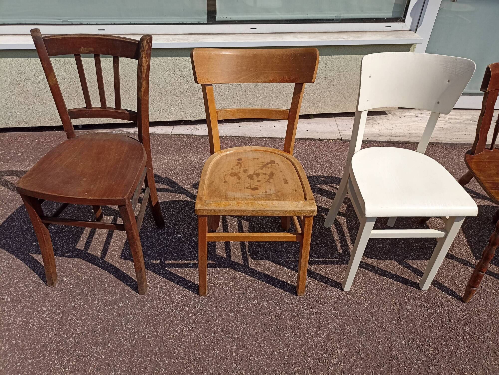 Set of 18 mismatched wooden bistro chairs - vintage