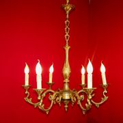 French art nouveau style quality bronze 6 light chandelier