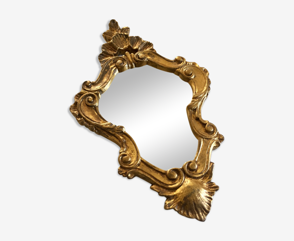 Miroir style rocaille bois et stuc doré 46x29cm
