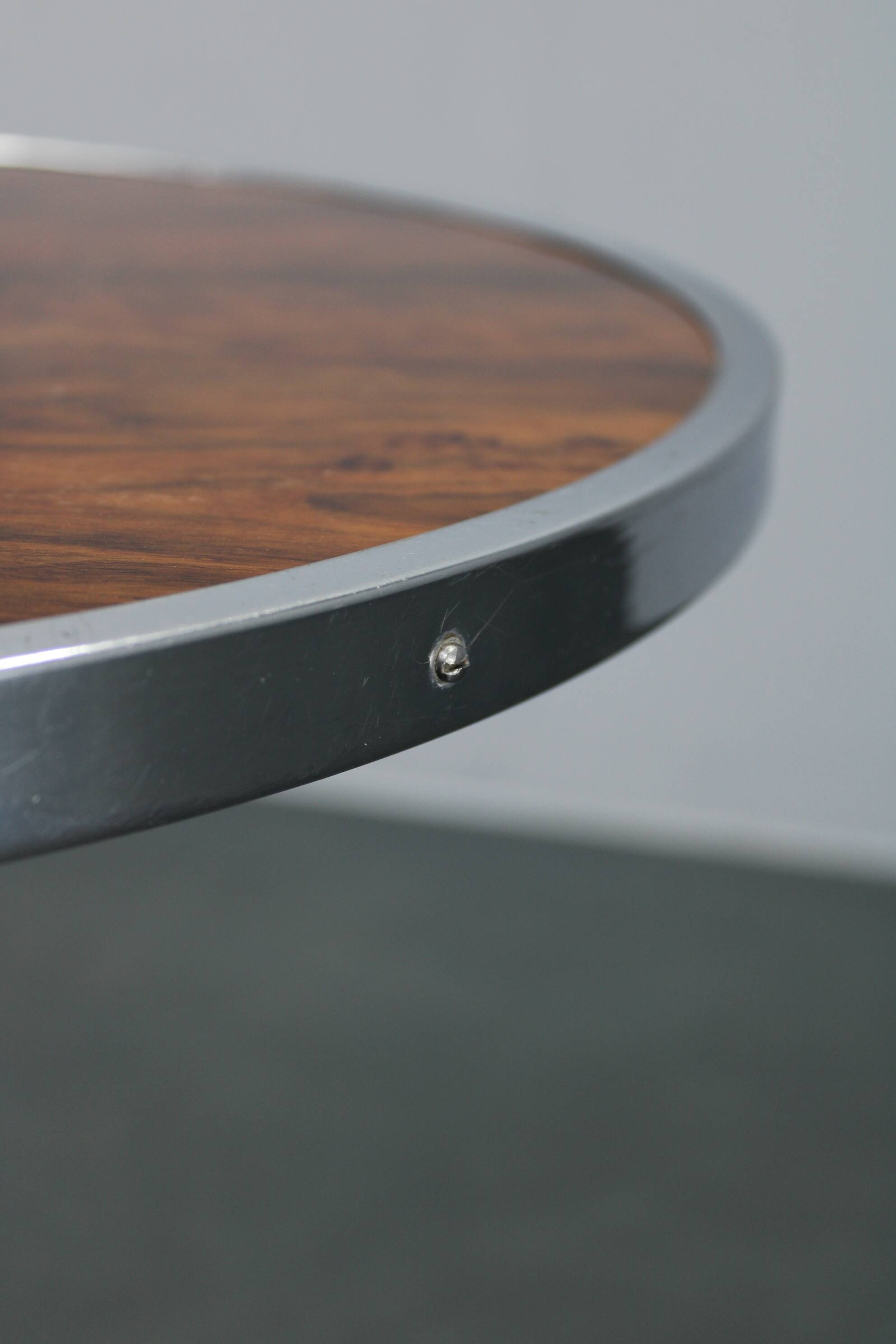 1950s Czechoslovakian walnut & chrome round side table, refurbished