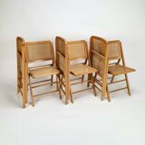 Set of 6 vintage birch and cane folding chairs, 1970s