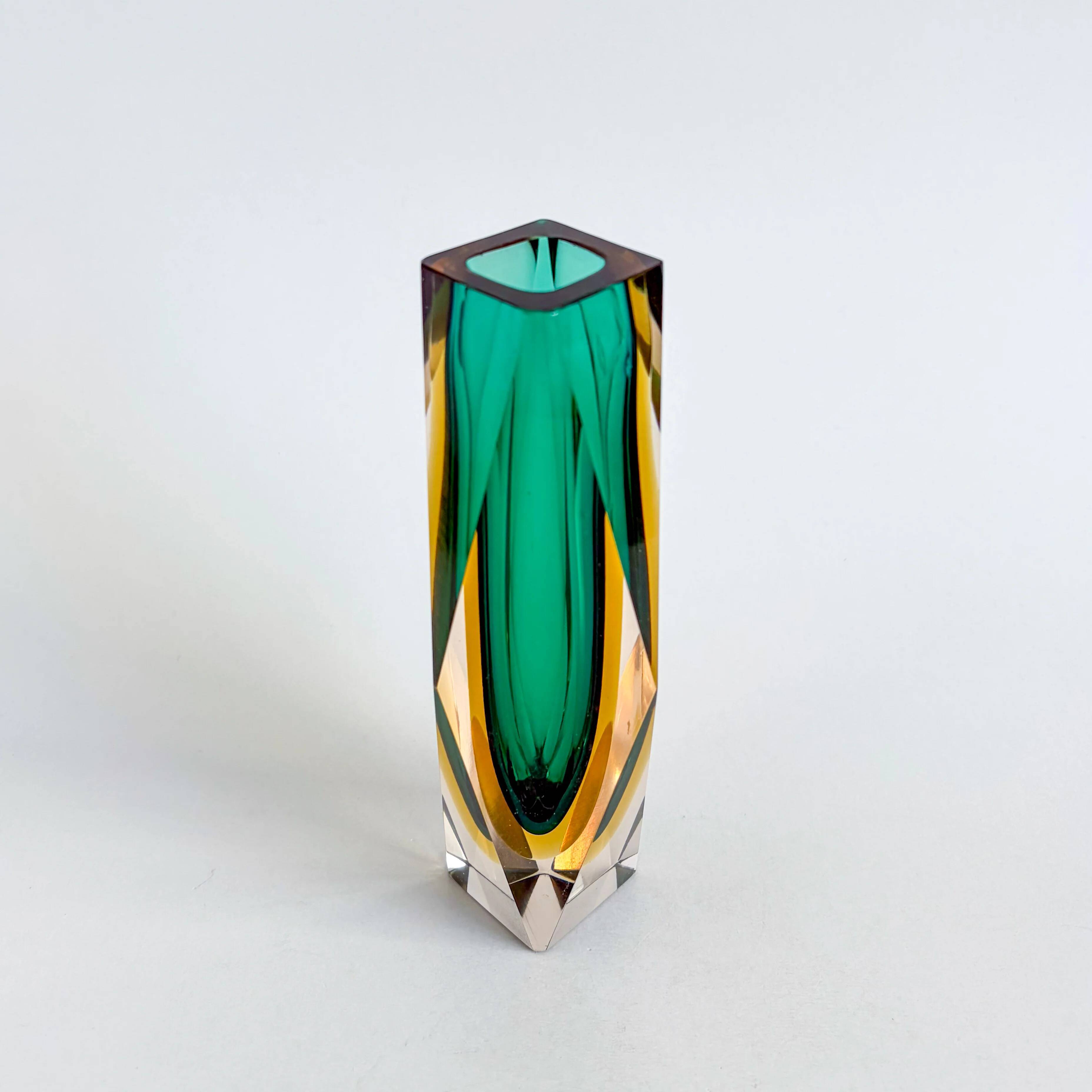 Faceted Sommerso vase from Murano in green