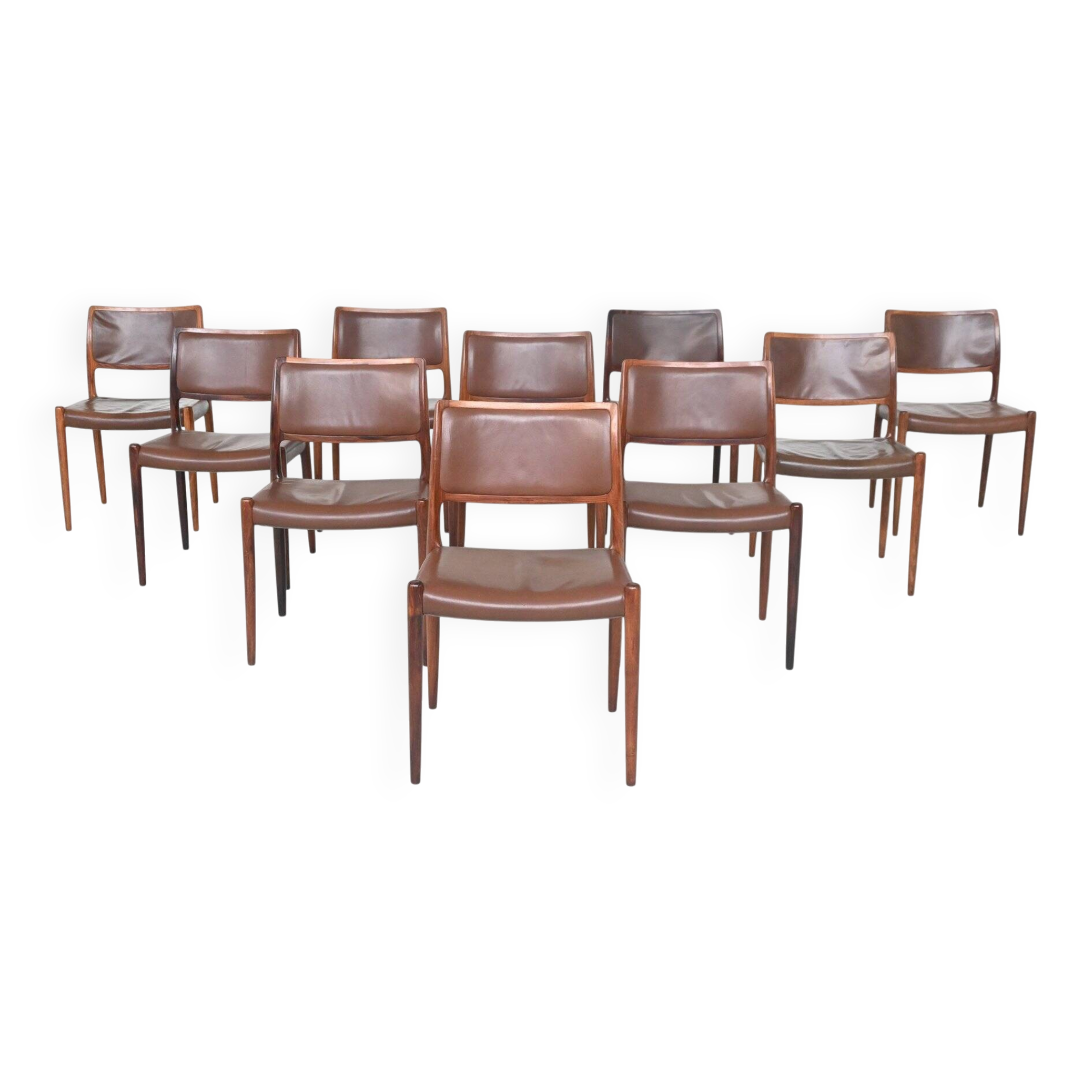 Niels Otto Moller model 80 dining chairs in rosewood Denmark 1960