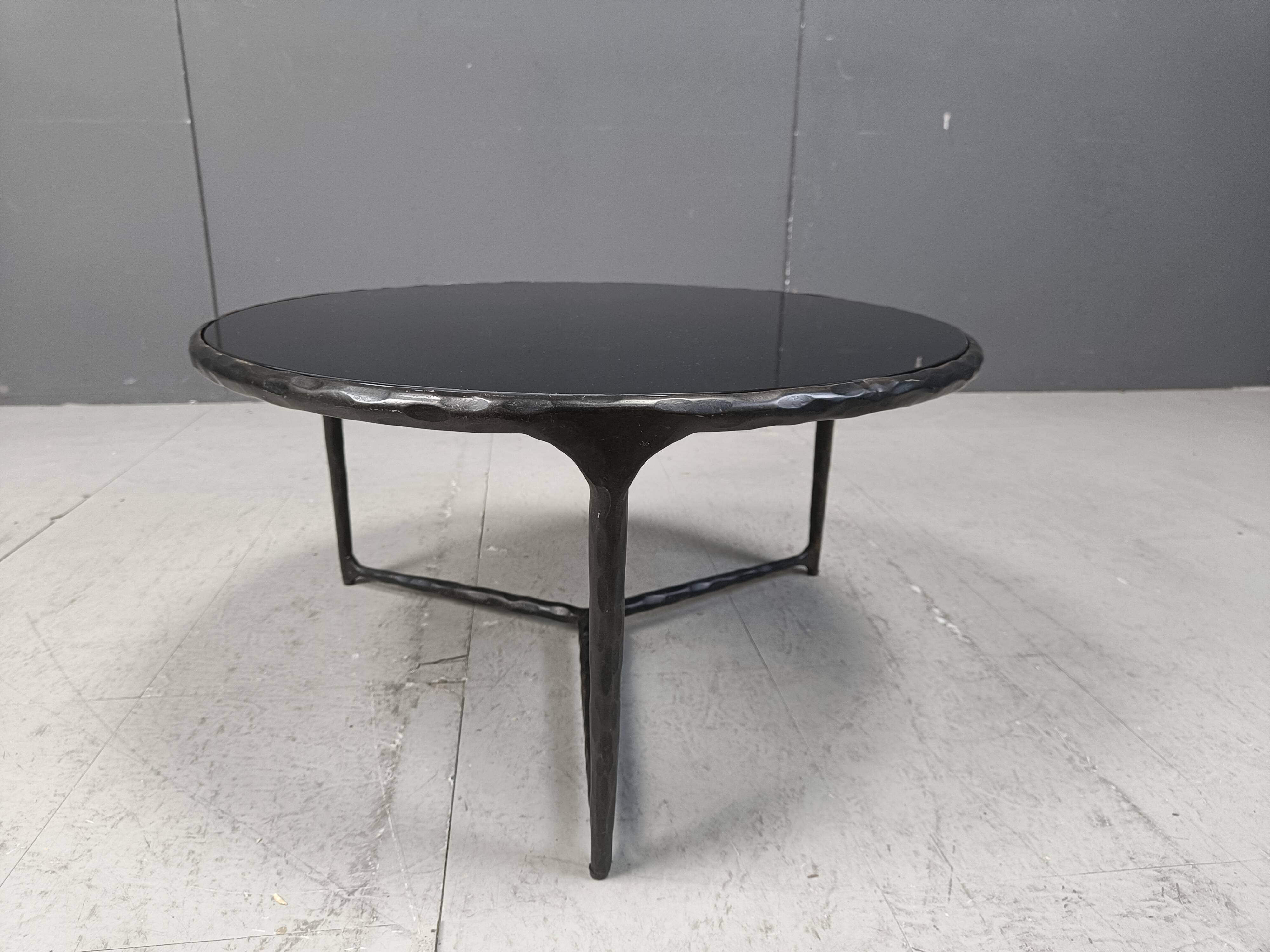 Vintage sculpted steel brutalist coffee table, 1970s