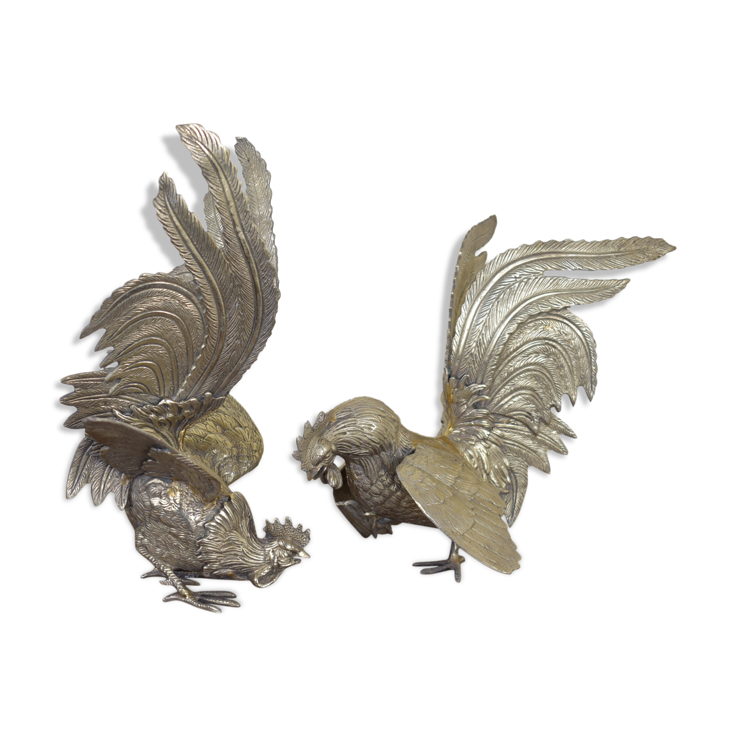 Pair of silver brass roosters