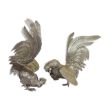 Pair of silver brass roosters