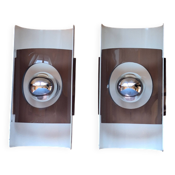 2 SPACE AGE wall lamp Futuristic design 1970 Reggiani Italy