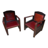 paire de fauteuils afrique du nord bois cuir et simili