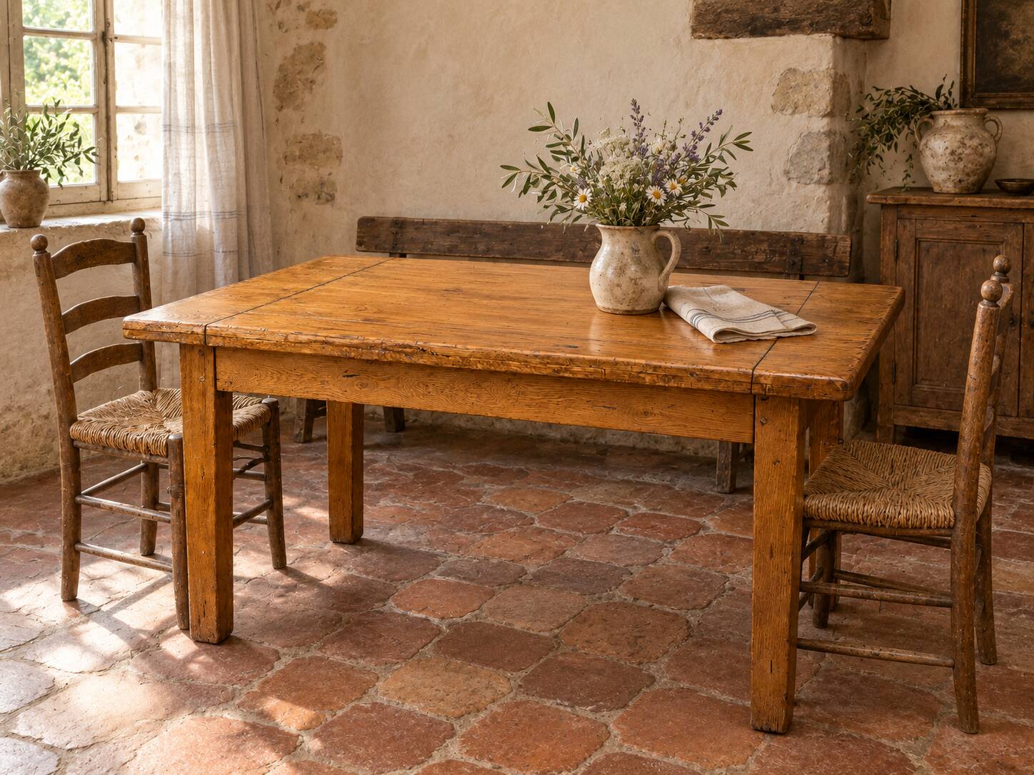 Table de ferme ancienne en chêne massif 120 cm