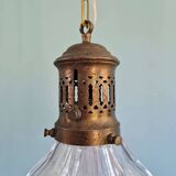 Large Holophane pendant light in clear grooved glass, 1920-30