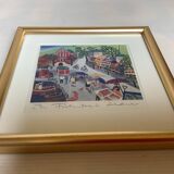 Lithograph illustration by Arvid Norendal of the market in Bergen.