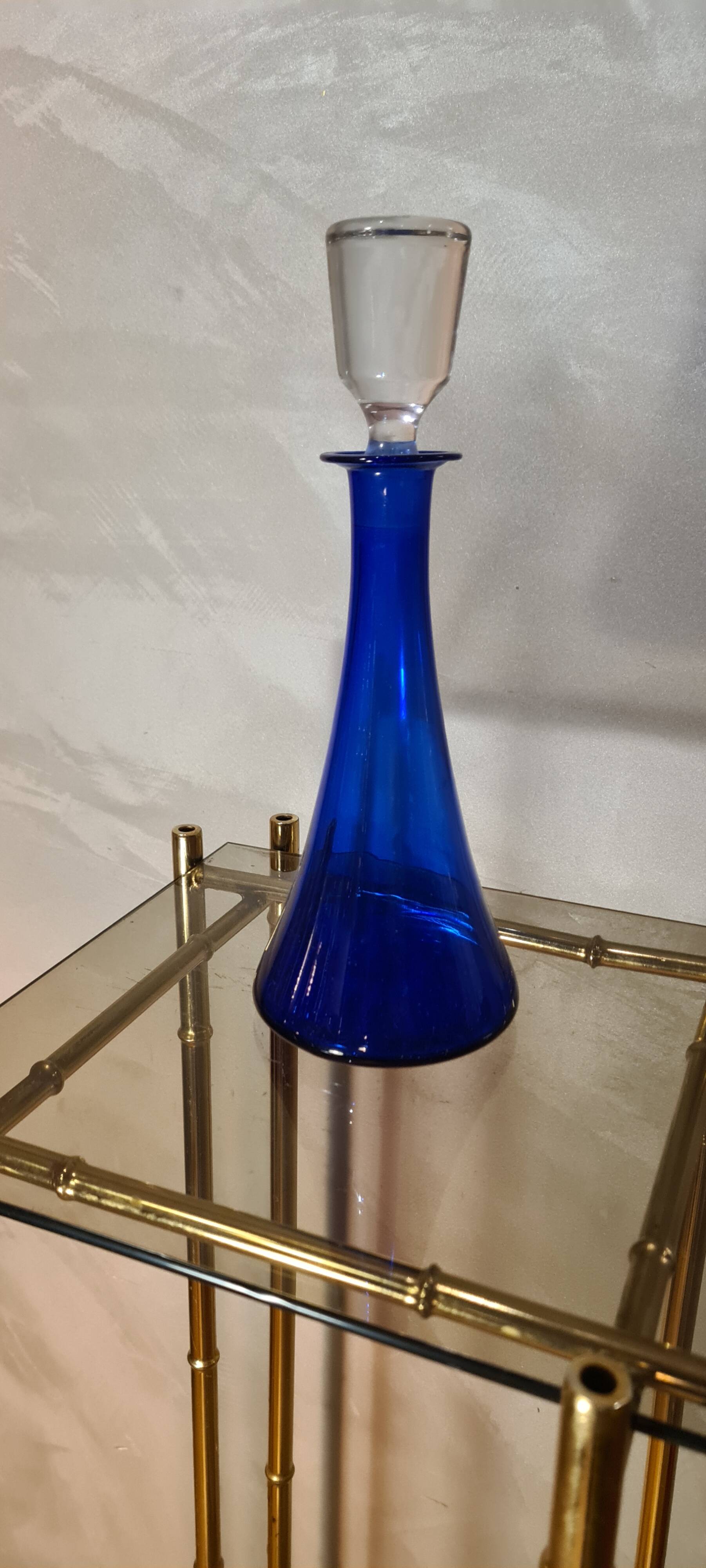 Cobalt blue glass carafe