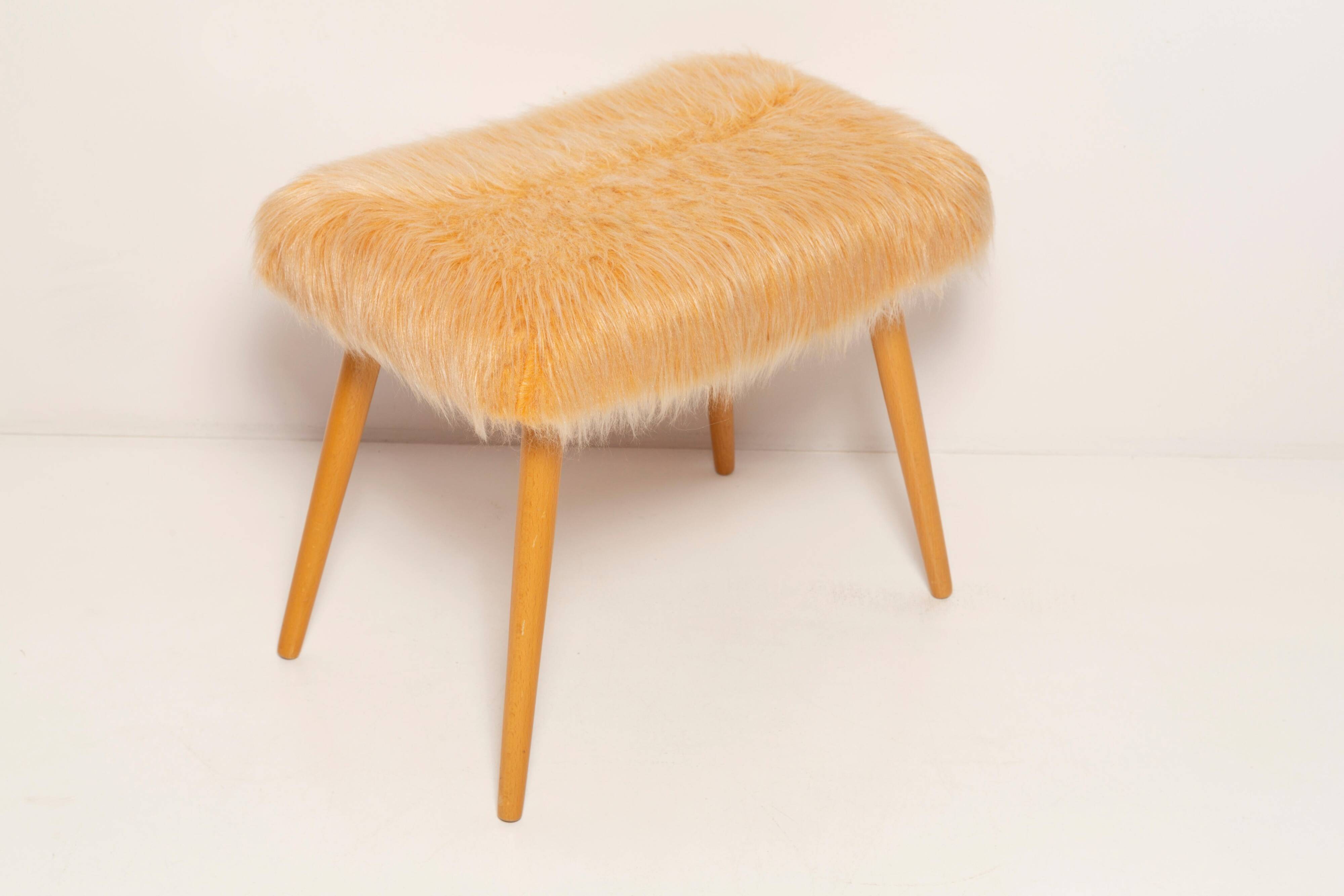 Vintage orange faux fur stool, Denmark, 1960.